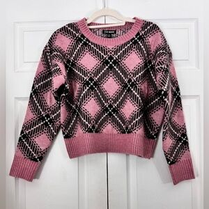 Steve Madden Becka Plaid Pullover Sweater Pink/Black Size S NWT